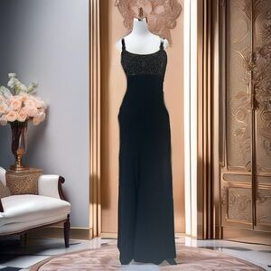 St John-Black Lace Long Dress with Slip- Size 0